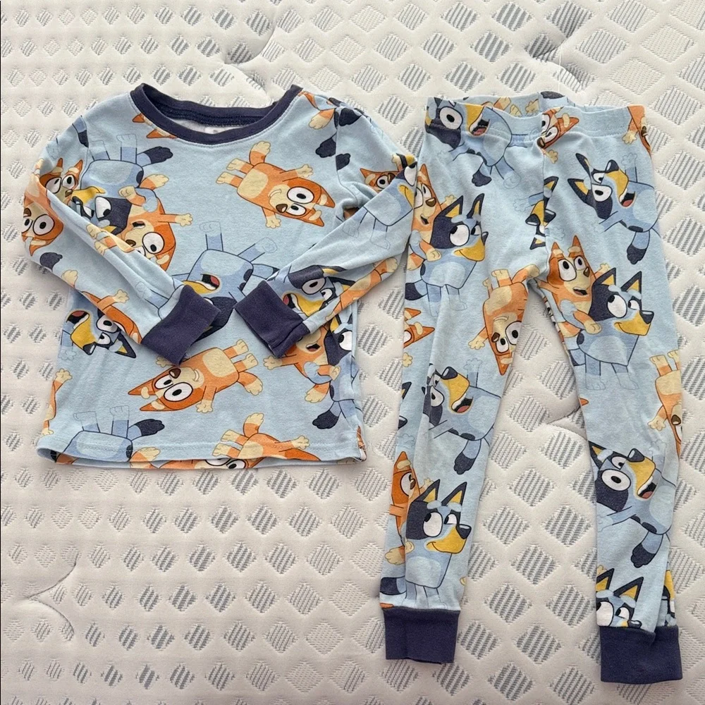 Bluey Cartoon Toddler Pajama Set Long Sleeve and Pants - Orange Blue and Navy 4T